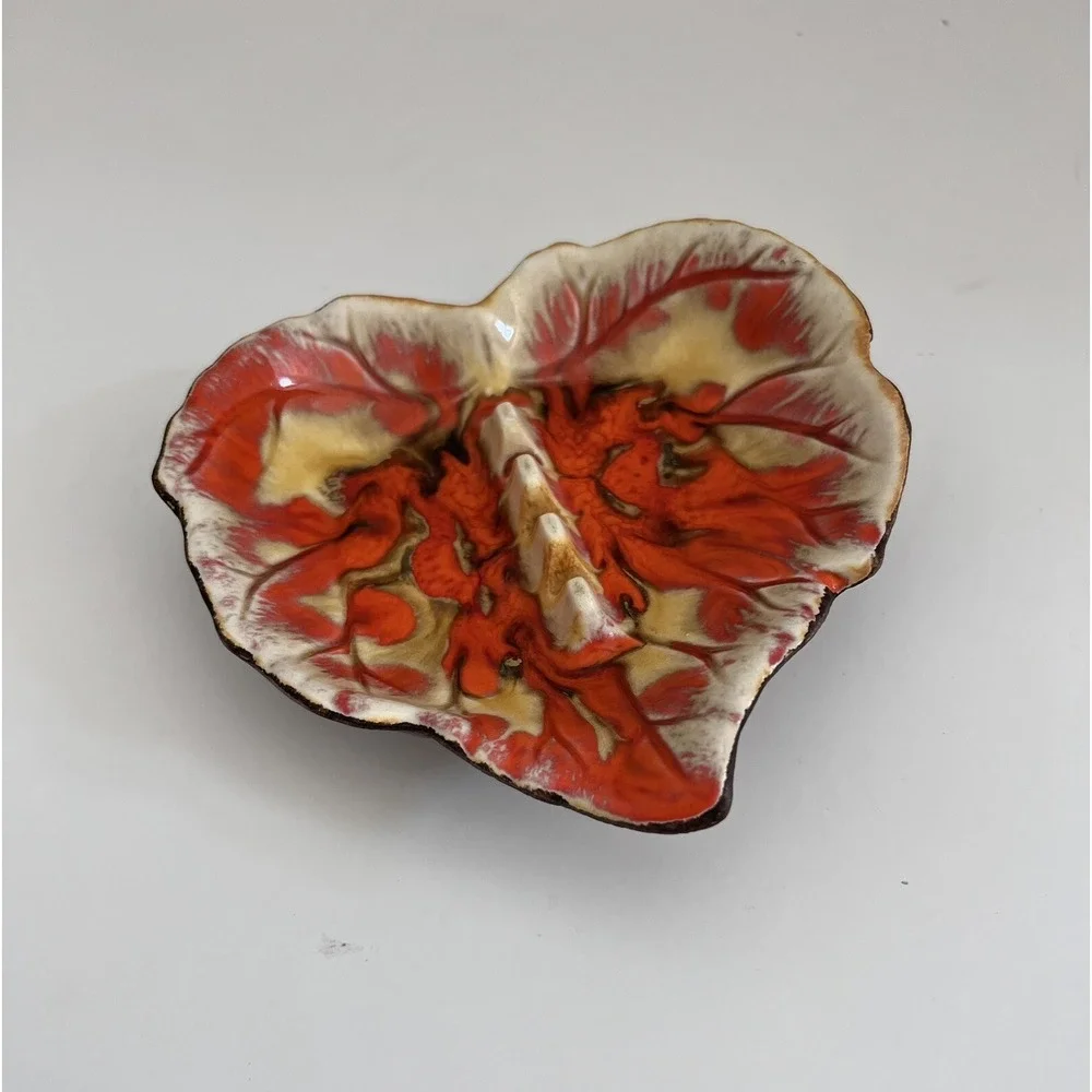 Vtg 1963 Leaf Ashtray No. 779 By Treasure Craft Orange Brown